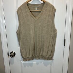 Vintage Fieldgear Men's Tan V-Neck Sweater Vest L Made in Hong Kong